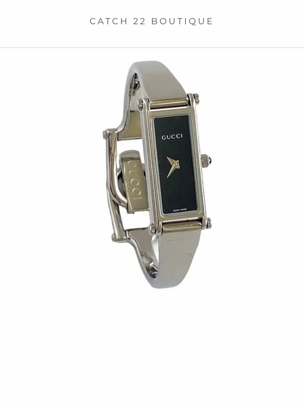 Gucci Silver-Tone Bangle Watch with Black Rectangular Dial - Picture 2 of 8